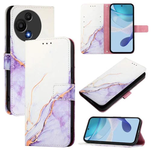 Funda de cuero con tapa y diseño de mármol para TCL 605/6SE PT003 (blanco y morado)