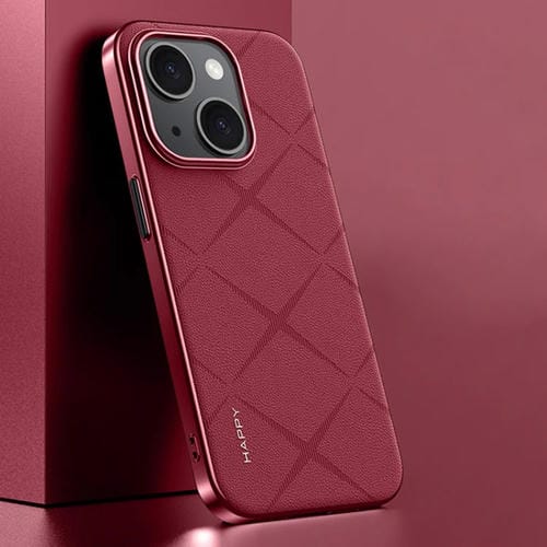 Funda para iPhone 15 Cuero Liso PC (Rojo Vino) - MOVILSTORE