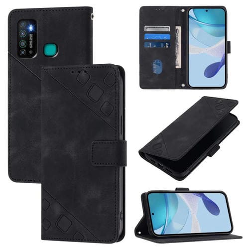 Funda de Cuero con Relieve para Teléfono Infinix Hot 9 y Hot 9 Pro (Negra)