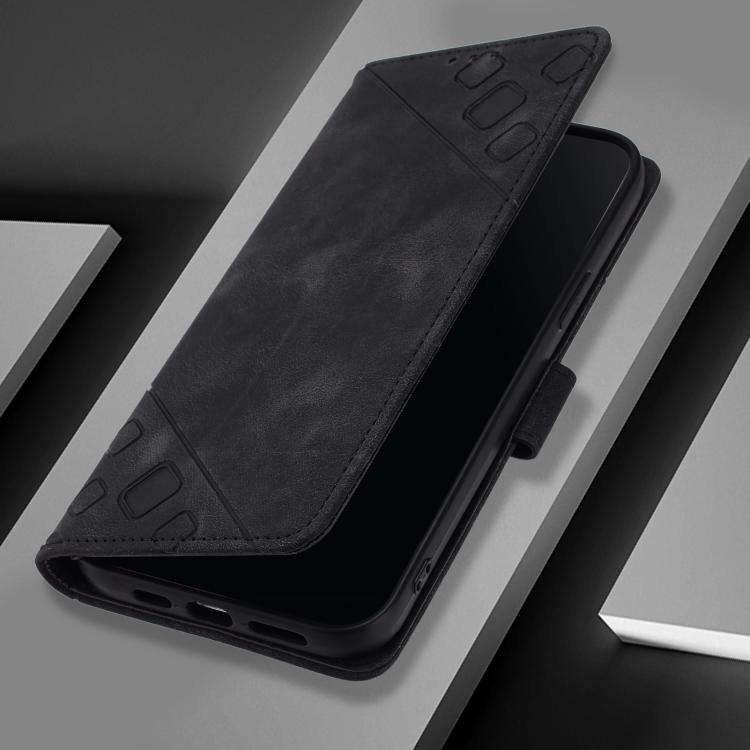Funda de cuero con relieve para Infinix Smart 10 4G / Tecno Pop 10 (negra)
