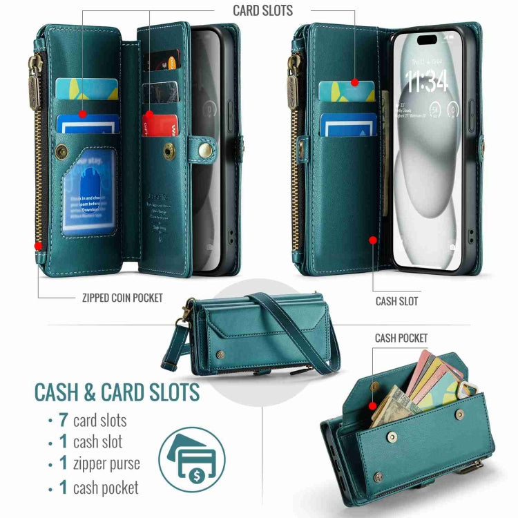 Estuche para Teléfono Caseme C36 para iPhone 15 Cartera con Ranuras y Cremallera Antirrobo Rfid (Azul-Verde) - MOVILSTORE