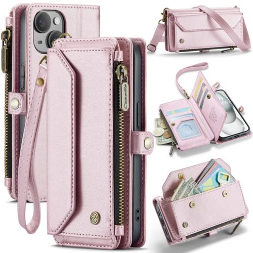 Funda para iPhone 15 Caseme C36 Cartera con Ranuras para Tarjetas Cremallera Antirrobo Rfid (Rosa) - MOVILSTORE
