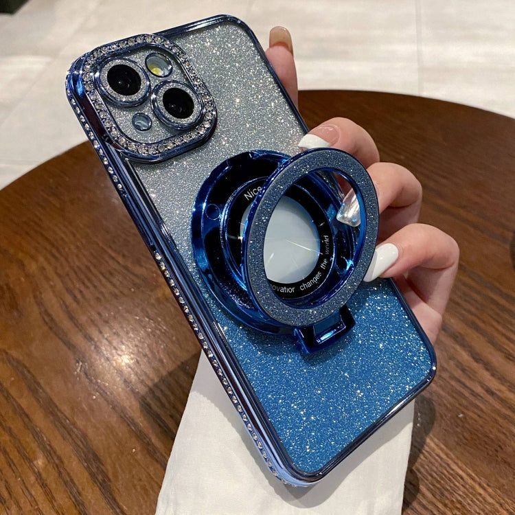 Estuche para Teléfono iPhone 15 Magsafe con Soporte Chapado En Diamantes Brillo Degradado (Azul) - MOVILSTORE