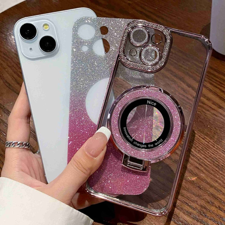 Estuche para Teléfono Magsafe iPhone 15 con Soporte Chapado en Diamantes con Brillo Degradado (Dorado) - MOVILSTORE