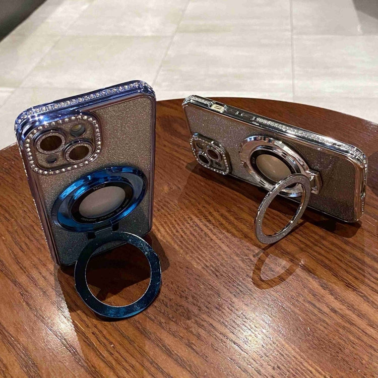 Estuche para Teléfono iPhone 15 Magsafe con Soporte Chapado En Diamantes Brillo Degradado (Azul) - MOVILSTORE