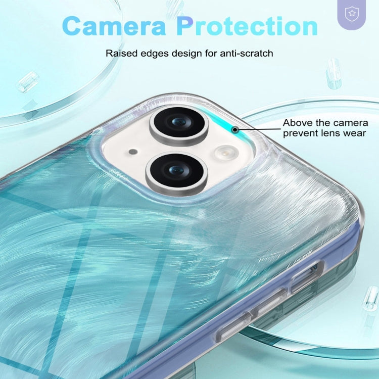 Funda para Teléfono iPhone 15 2 en 1 Imd Gradient Feather PC y TPU (Azul) - MOVILSTORE