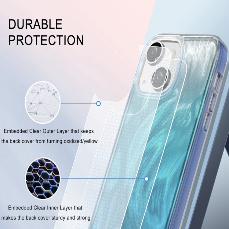 Funda para Teléfono iPhone 15 2 en 1 Imd Gradient Feather PC y TPU (Azul) - MOVILSTORE