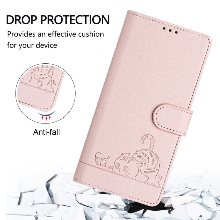 Funda para Teléfono PU con Patrón Gato y Rata RFID para iPhone 15 con Correa (Rosa) - MOVILSTORE