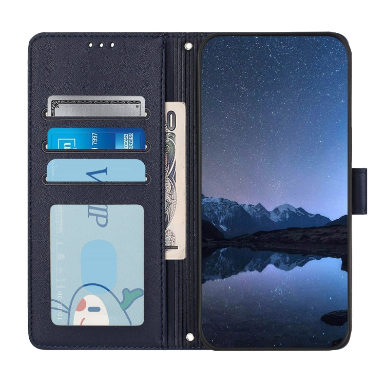 Funda para teléfono iPhone 15 Cat Rat patrón en relieve RFID PU con correa para la muñeca (Azul) - MOVILSTORE