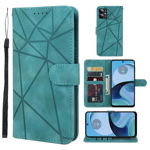 Funda de Cuero con Líneas Geométricas para Motorola Moto G14 (Verde)