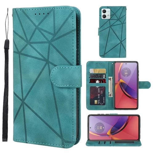 Funda de Cuero para Motorola Moto G84 con Líneas Geométricas y Tacto Suave (Verde)