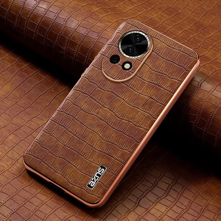 Funda para Teléfono Azns con Textura de Cocodrilo y Marco Galvanizado para Huawei Nova 13/Nova 12 (Marrón)