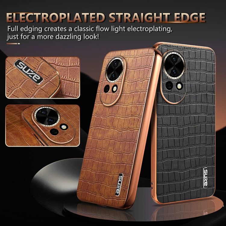 Funda para Teléfono Azns con Textura de Cocodrilo y Marco Galvanizado para Huawei Nova 13/Nova 12 (Marrón)