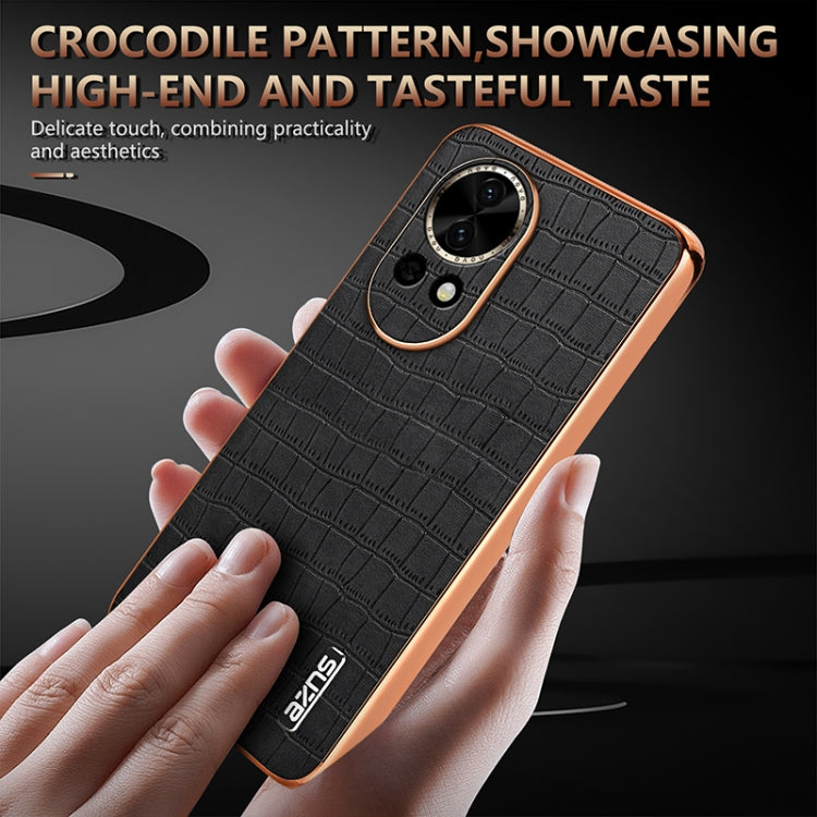 Funda para Teléfono Azns con Textura de Cocodrilo y Marco Galvanizado para Huawei Nova 13/Nova 12 (Marrón)