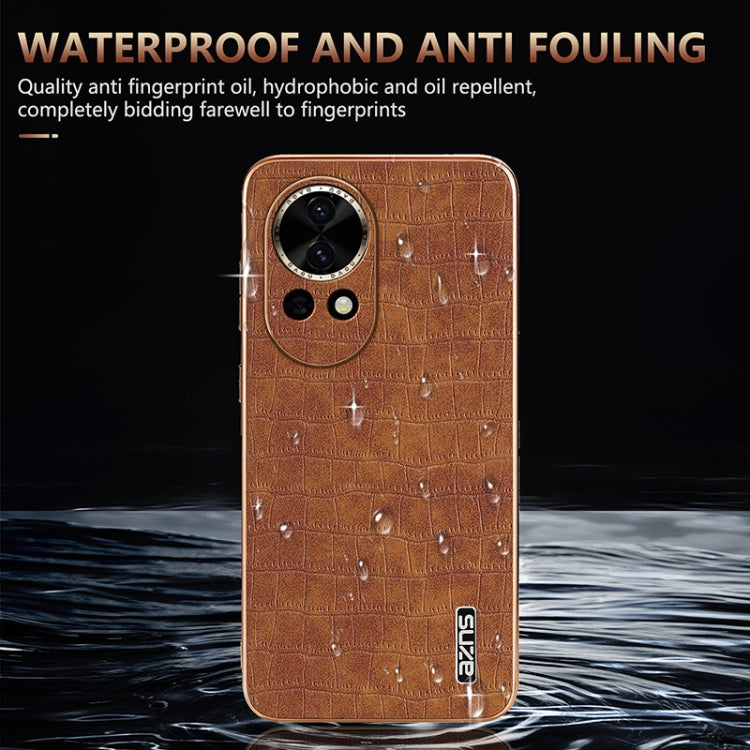 Funda para Teléfono Azns con Textura de Cocodrilo y Marco Galvanizado para Huawei Nova 13/Nova 12 (Blanca)