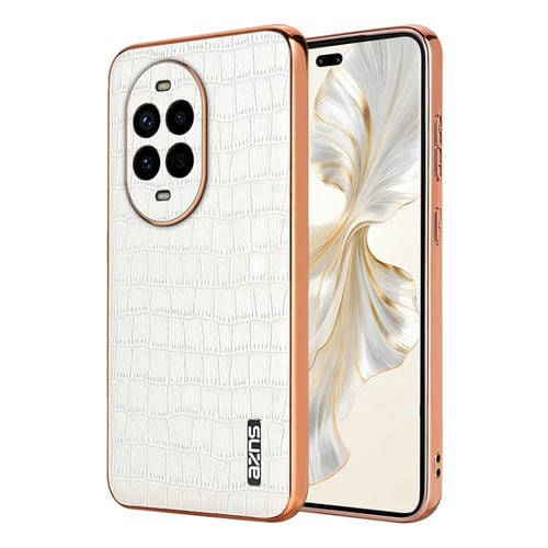 Funda para Teléfono Azns con Textura de Cocodrilo y Marco Galvanizado para Huawei Nova 13 Pro (Blanca)
