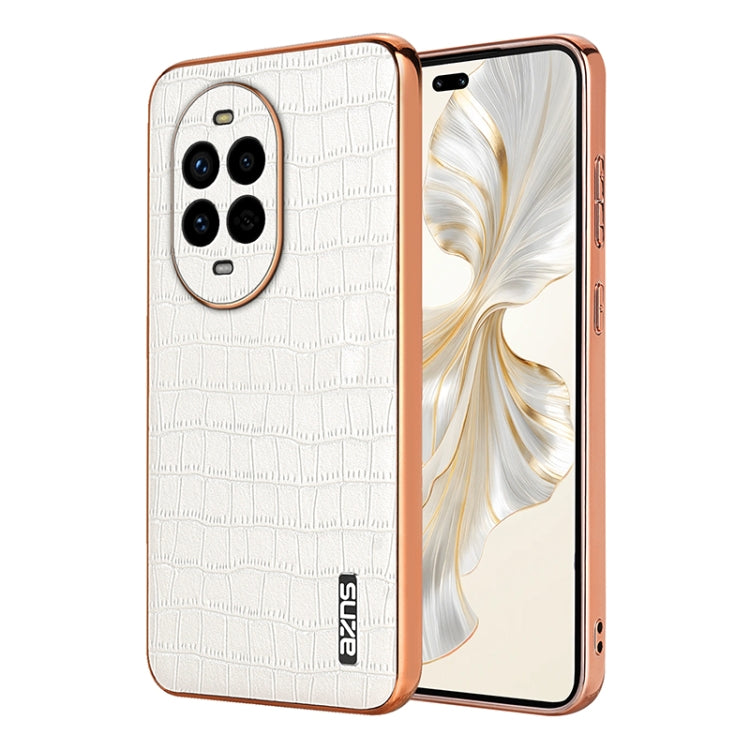 Funda para Teléfono Azns con Textura de Cocodrilo y Marco Galvanizado para Huawei Nova 13 Pro (Blanca)