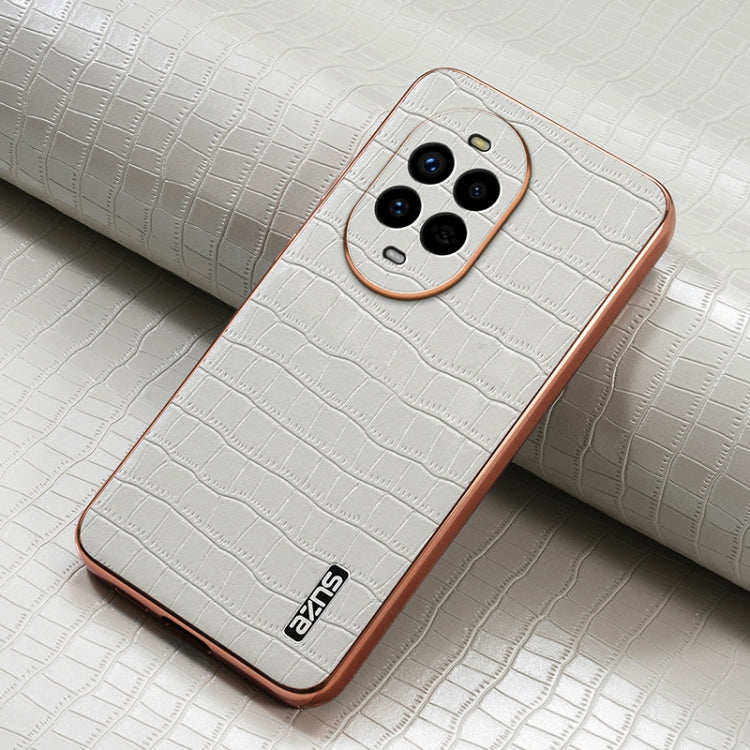 Funda para Teléfono Azns con Textura de Cocodrilo y Marco Galvanizado para Huawei Nova 13 Pro (Blanca)
