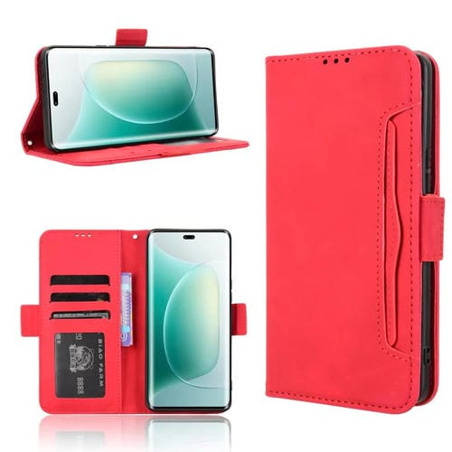 Funda de Piel Textura de Becerro con Ranuras para Tarjetas para Honor 300 Pro 5G / 300 Ultra 5G (Roja)