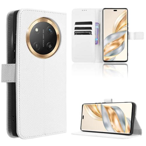 Funda de Cuero con Textura de Diamante para Honor X60 Pro 5G y X9C 5G (Blanca)