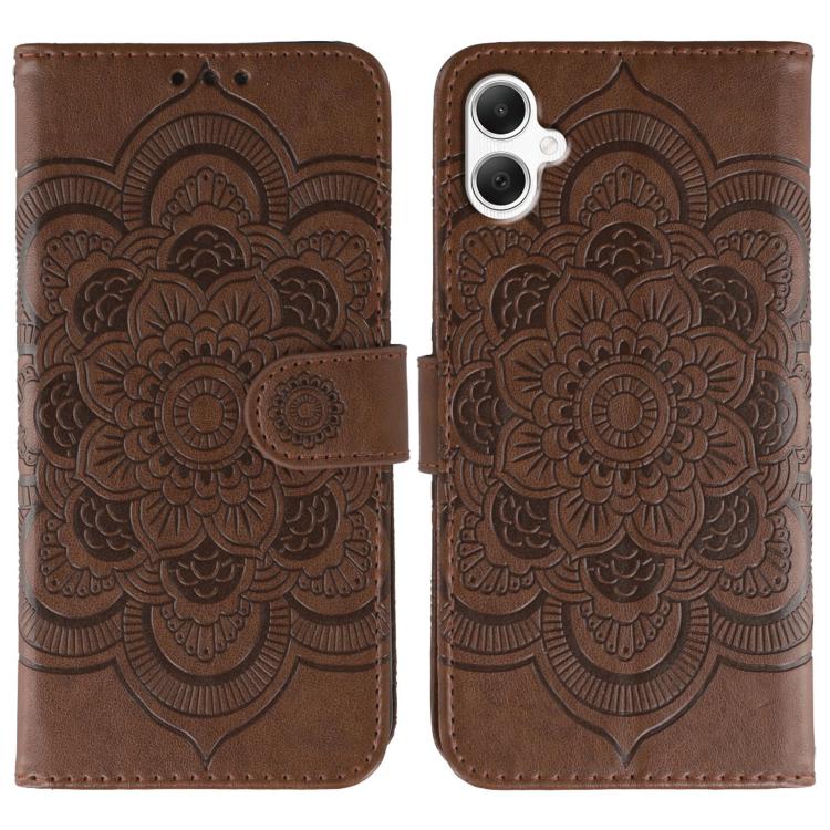 Funda de cuero con estampado de mandala solar para Samsung Galaxy A06 4G/5G/A07 5G (marrón)