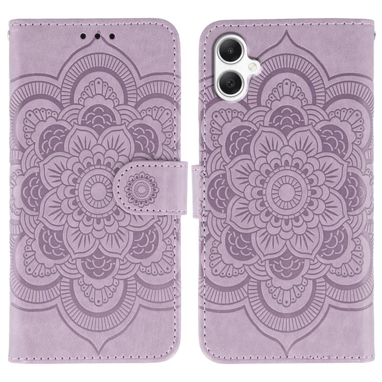 Funda de cuero con estampado de mandala solar para Samsung Galaxy A06 4G / 5G / A07 5G (morado)