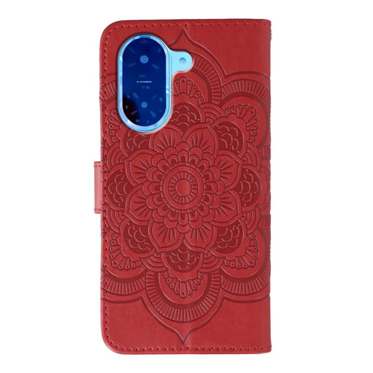 Funda de cuero con estampado de mandala solar para Redmi A5 4G (171,7 mm) / Poco C71 4G (rojo)