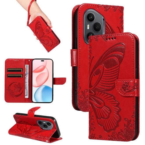 Funda de cuero con relieve de mariposa para Honor 400 Pro Global (160,8 mm) (Rojo)