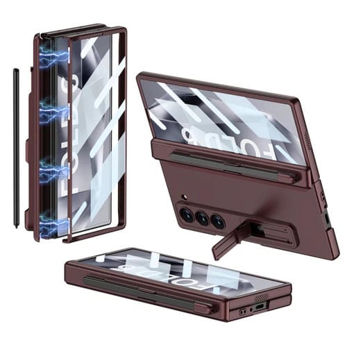 Estuche para Teléfono Plegable Gkk Samsung Galaxy Z Fold6 Cobertura Total Magnético con Ranuras para Bolígrafos (Rojo Vino)
