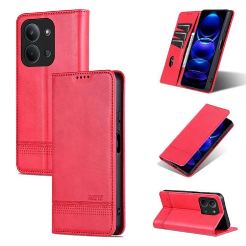 Funda de piel con tapa magnética AZNS con textura de becerro para Redmi 15C 4G (173,1 mm) / Redmi 15C 5G (173,1 mm) (Rojo)