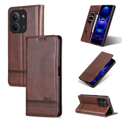 Funda de piel con tapa magnética AZNS con textura de becerro para Redmi 15C 4G (173,1 mm) / Redmi 15C 5G (173,1 mm) (marrón oscuro)