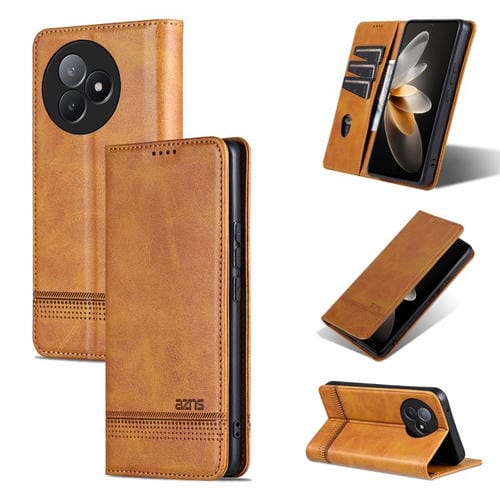 Funda de piel con tapa magnética AZNS para Redmi K80 Ultra (marrón claro)