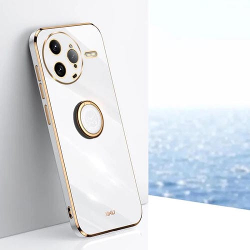Funda de TPU con Borde Recto 6D Galvanizado y Soporte para Anillo para Redmi K80 Pro Xinli (Blanca)