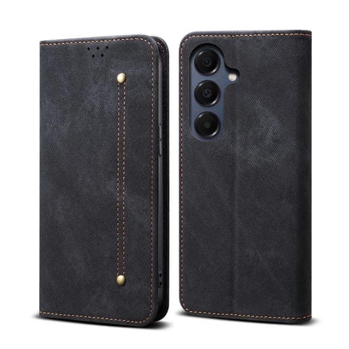 Funda de cuero con tapa horizontal y textura vaquera para Samsung Galaxy S25 FE 5G (negro)