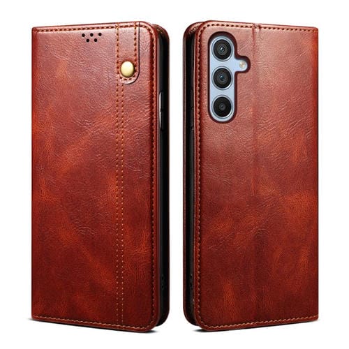 Funda de cuero con textura Crazy Horse y cera de aceite para Samsung Galaxy S25 FE 5G (marrón)