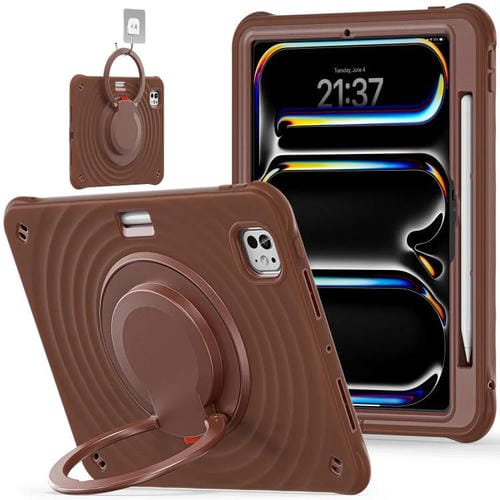 Funda híbrida de silicona para iPad Pro 11 (2024) con asa giratoria (Chocolate)