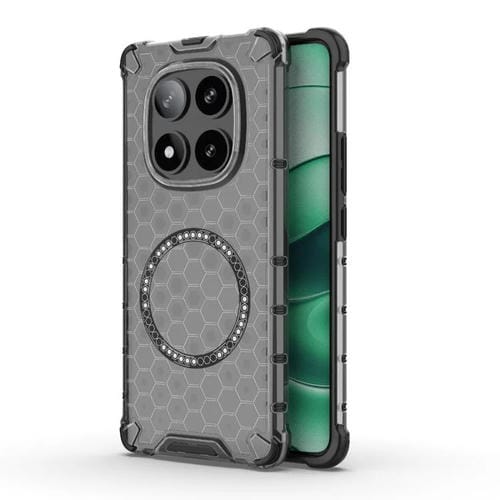 Funda para Teléfono a Prueba de Golpes con Anillo Magnético de Panal para Redmi Note 14 Pro 5G (Negro)
