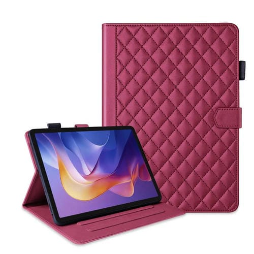 Funda de cuero con diseño de rombos y celosía para Xiaomi Redmi Pad 2/Pad SE 2025 (roja)