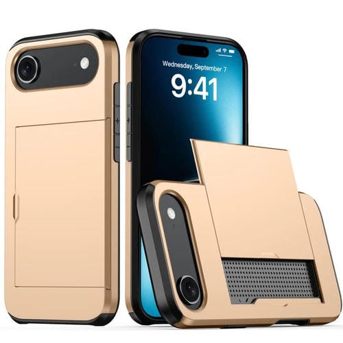 Funda protectora a prueba de golpes para iPhone 17 Air con ranura para tarjetas (dorada)