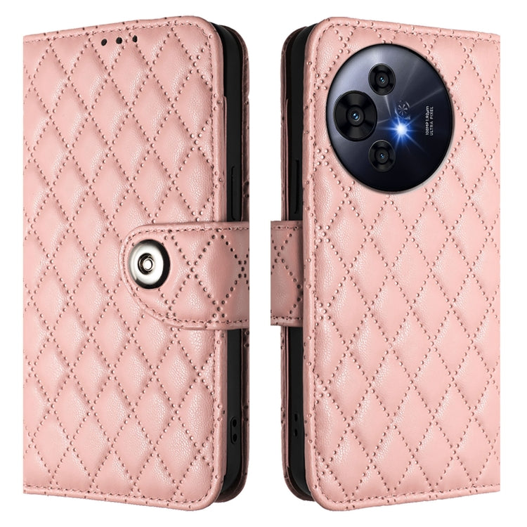Funda de Cuero con Tapa Nxtpaper para TCL 50 Pro con Textura Rombal y Cordón (Rosa Coral)