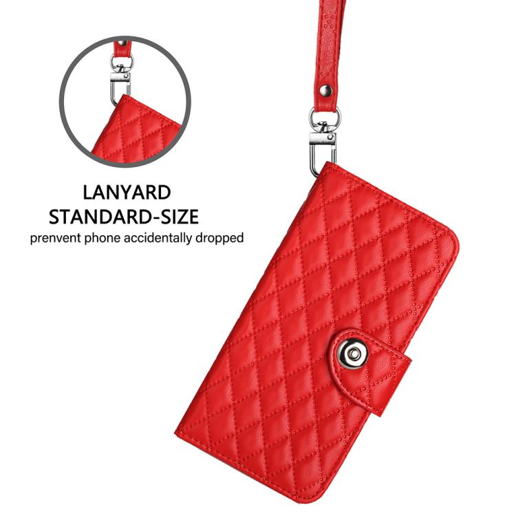Funda de cuero con textura rómbica y cordón para TCL 60 SE NxtPaper/605 (roja)