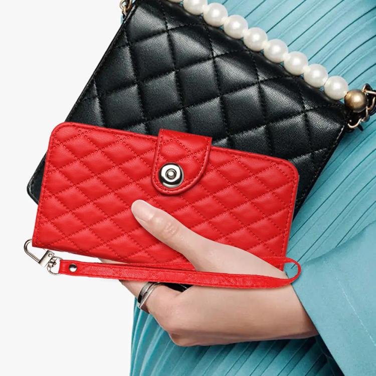 Funda de cuero con textura rómbica y cordón para TCL 60 SE NxtPaper/605 (roja)