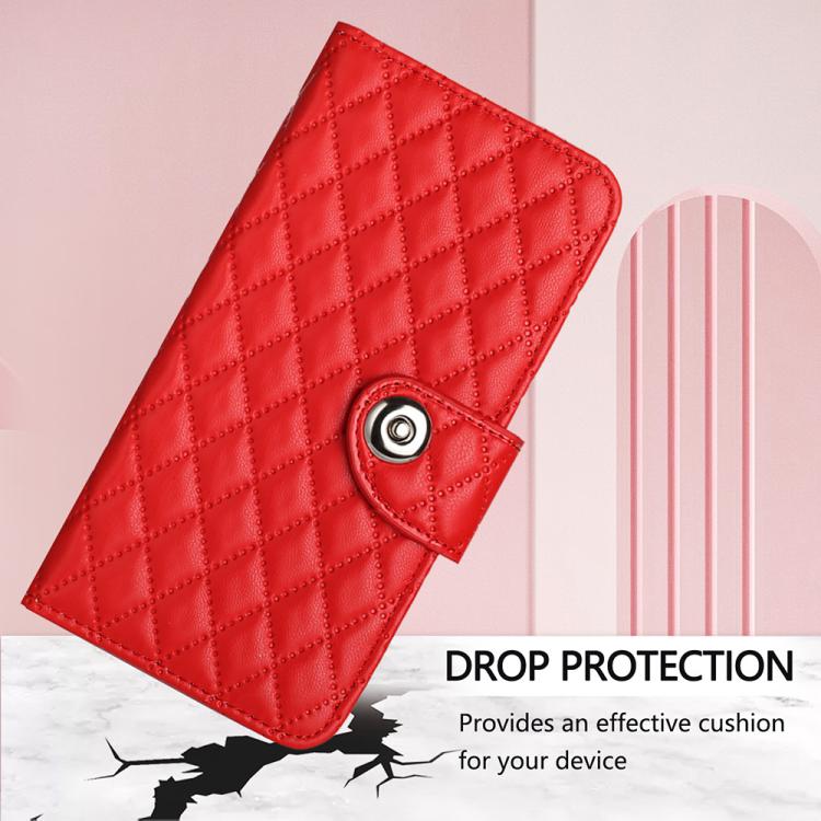 Funda de cuero con textura rómbica y cordón para ZTE Blade A52 Lite (roja)