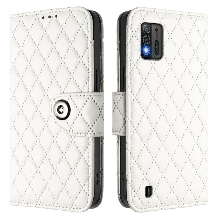 Funda de cuero con textura rómbica y cordón para ZTE Blade A52 Lite (blanca)
