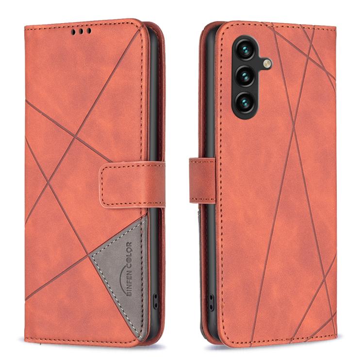 Funda de cuero con textura romboidal y hebilla magnética para Samsung Galaxy S25 FE 5G (marrón)