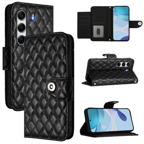 Funda de Cuero con Textura Rómbica y Cordón para Tecno Camon 40 Pro 4G (Negra)