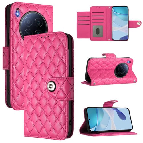 Funda de cuero con tapa y cordón para Tecno Camon 40 Premier con textura rómbica (rosa)