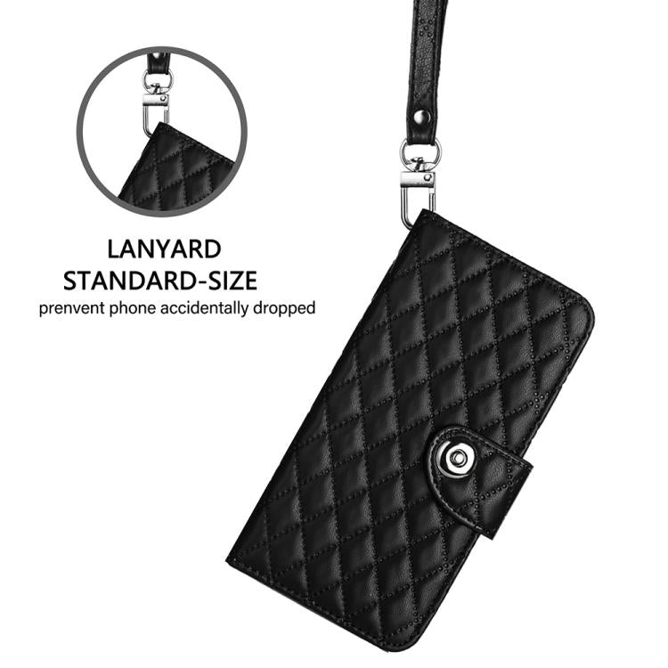 Funda de cuero con textura rómbica y cordón para Infinix Smart 10 4G / Tecno Pop 10 (negra)