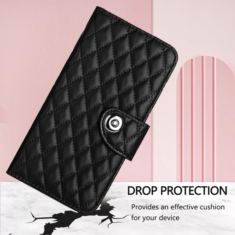 Funda de cuero con textura rómbica y cordón para Infinix Smart 10 4G / Tecno Pop 10 (negra)