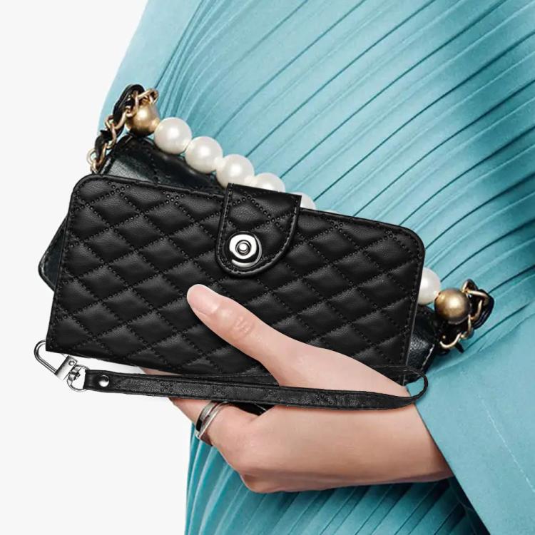 Funda de cuero con textura rómbica y cordón para Infinix Smart 10 4G / Tecno Pop 10 (negra)